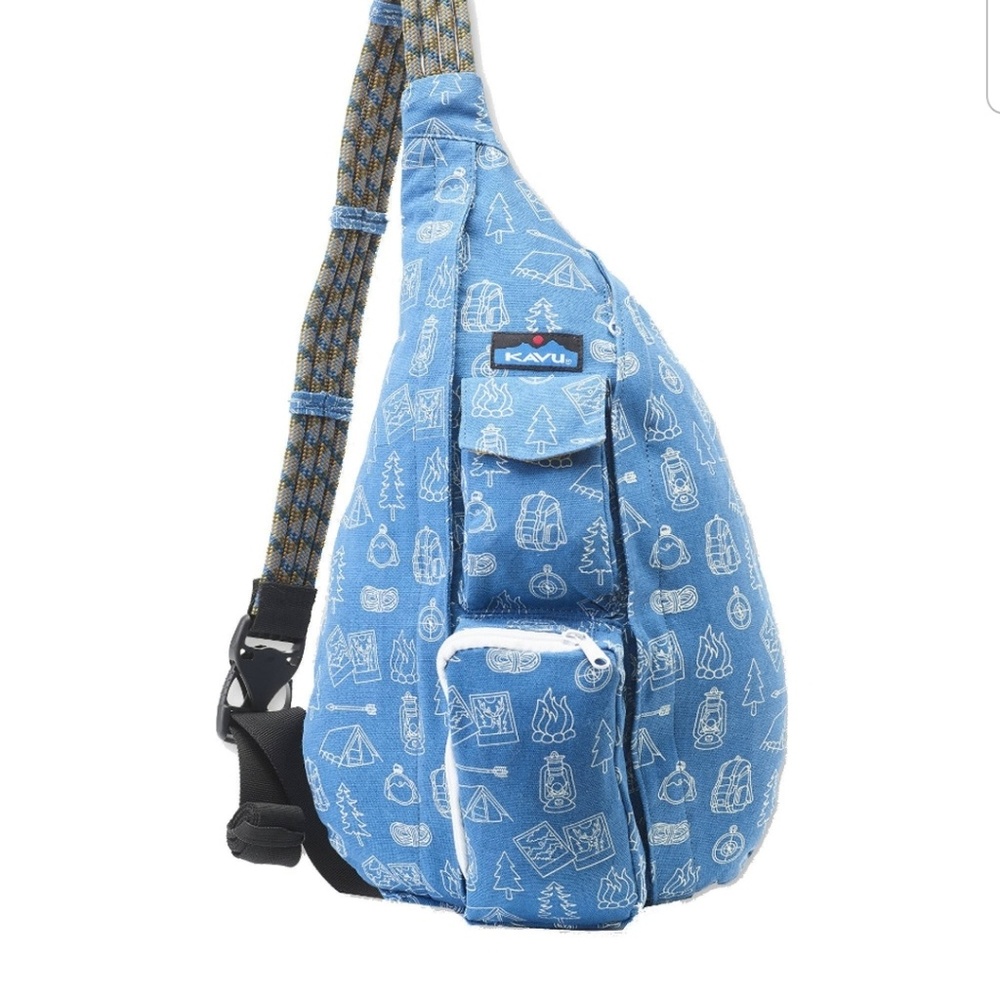 Kavu rope sling bag in blue camping pattern